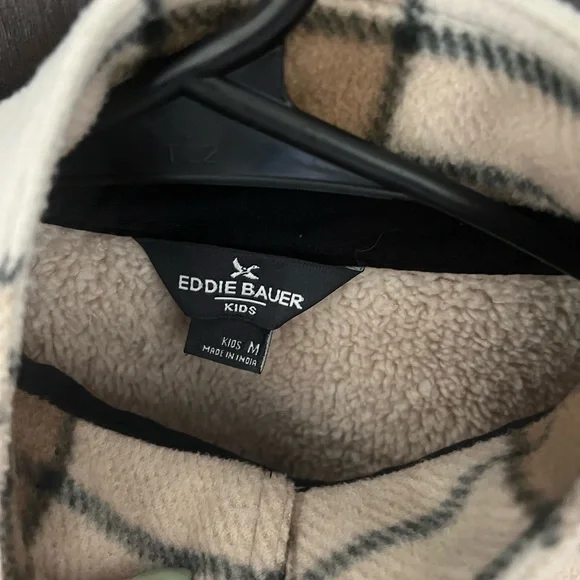 Eddie Bauer Cream and Brown Plaid Teddy Jacket - Picture 2 of 4